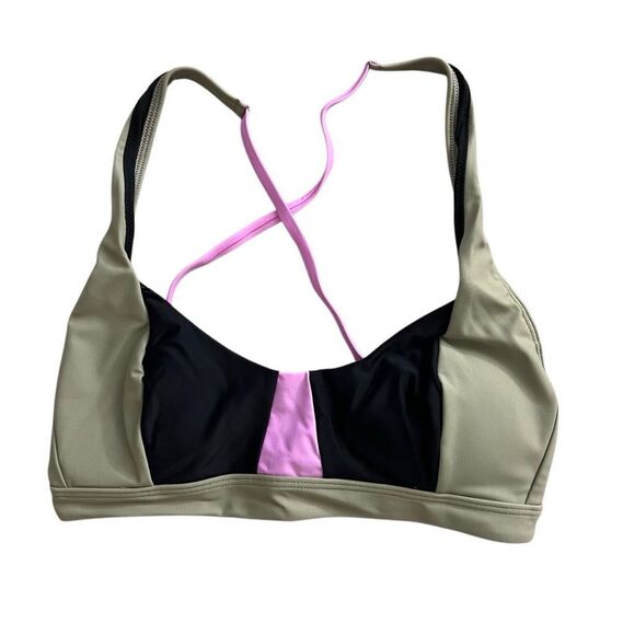 Prana‎ Tulum Bikini Top Black Color Block Purple Green Lace back sz M NEW - Picture 3 of 9